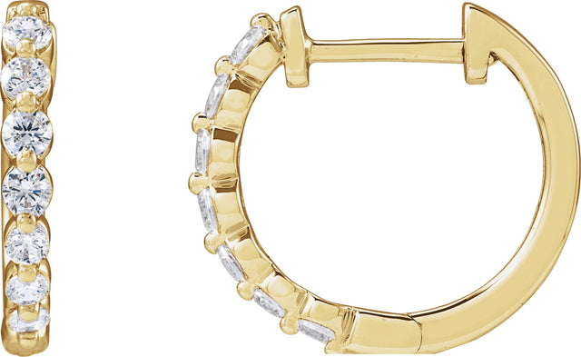 14K Gold Round Lab-Grown Diamond Hoop Earrings – 1.5-2.6mm Stones - Yellow Gold