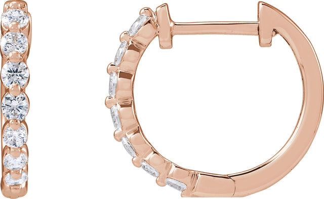 14K Gold Round Lab-Grown Diamond Hoop Earrings – 1.5-2.6mm Stones - Rose Gold