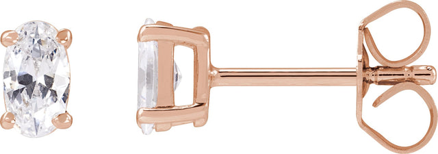 14K Gold Oval Lab-Grown Diamond Stud Earrings - Rose Gold