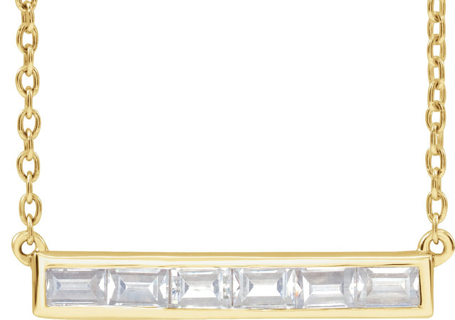 14K Gold Straight Baguette Lab-Grown Diamond Lab-Grown Bar Necklace - Yellow Gold