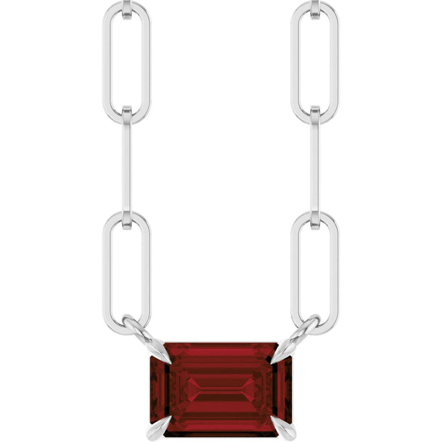14K Gold Emerald Natural Mozambique Garnet Solitaire Necklace - White Gold
