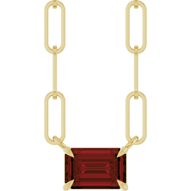 14K Gold Emerald Natural Mozambique Garnet Solitaire Necklace - Yellow Gold