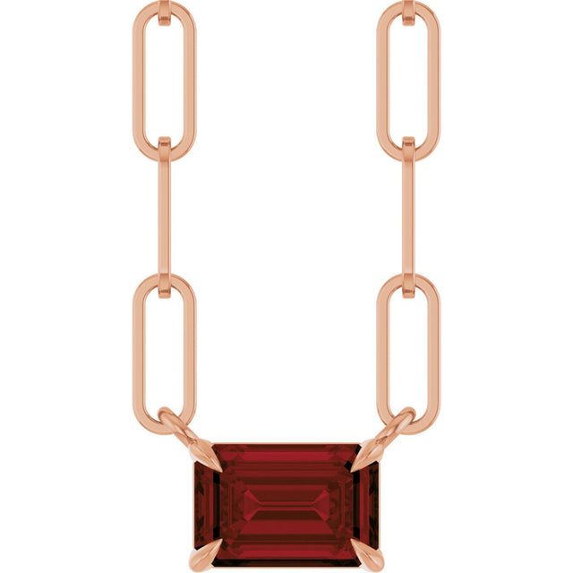 14K Gold Emerald Natural Mozambique Garnet Solitaire Necklace - Rose Gold