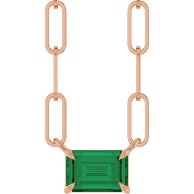 14K Gold Emerald Natural Emerald Solitaire Necklace - Rose Gold