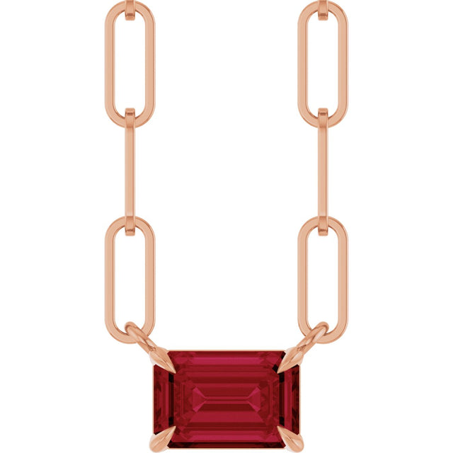 14K Gold Emerald Lab-Grown Ruby Solitaire Necklace - Rose Gold