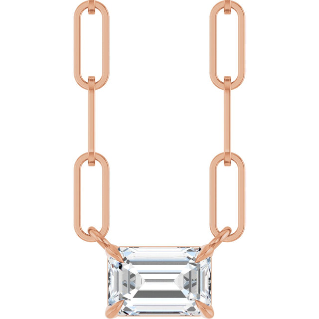 14K Gold Emerald Lab-Grown Diamond Solitaire Necklace - Rose Gold