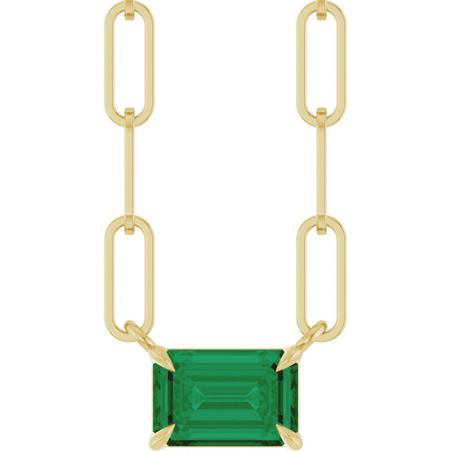 14K Gold Emerald Lab-Grown Emerald Solitaire Necklace - Yellow Gold
