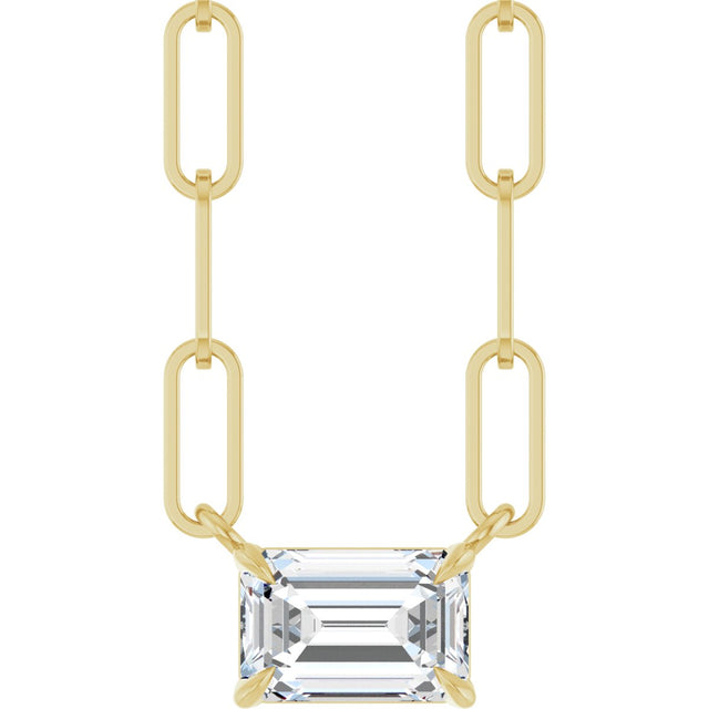 14K Gold Emerald Lab-Grown Diamond Solitaire Necklace - Yellow Gold