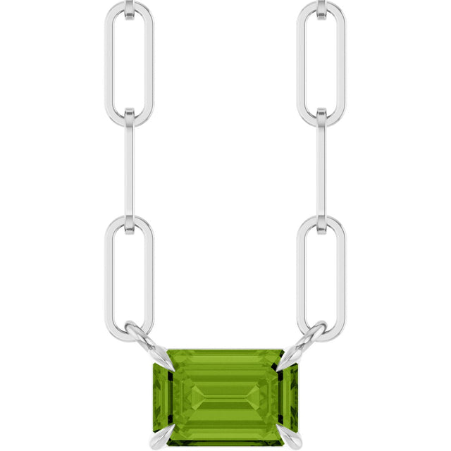 14K Gold Emerald Natural Peridot Solitaire Necklace - White Gold
