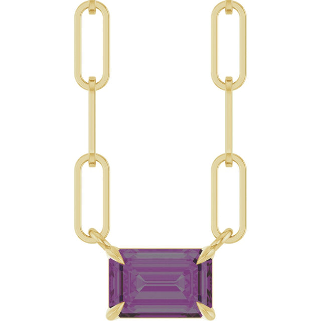 14K Gold Emerald Lab-Grown Alexandrite Solitaire Necklace - Yellow Gold