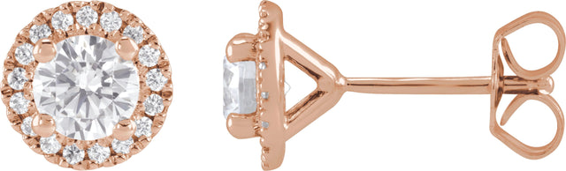 14K Gold Round Lab-Grown Diamond Cocktail-Style Halo-Style Stud Earrings - Rose Gold