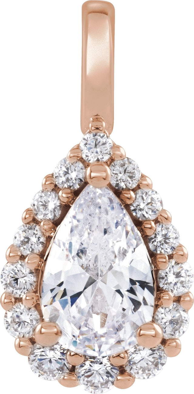 14K Gold Pear Lab-Grown Diamond Halo-Style Pendant - Rose Gold