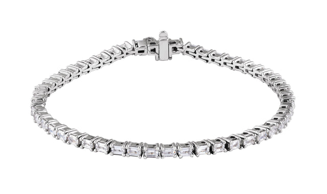 14K Gold Emerald Lab-Grown Diamond Line Bracelet - White Gold