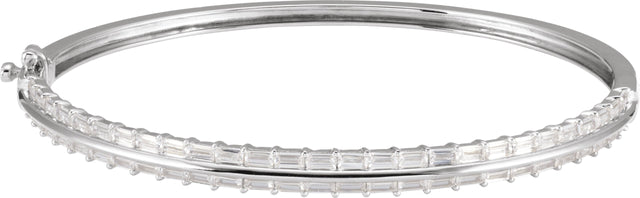 14K Gold Straight Baguette Lab-Grown Diamond Bangle Bracelet - White Gold