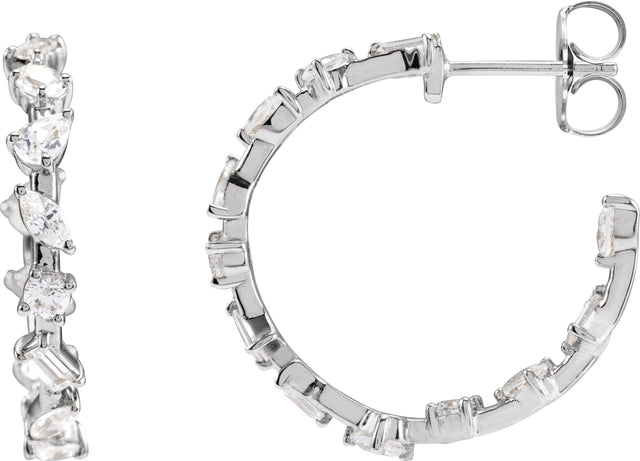 14K Gold Lab-Grown Diamond Hoop Earrings - White Gold