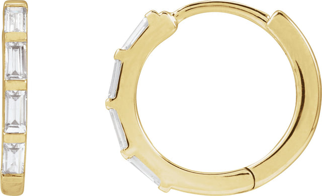 14K Gold Straight Baguette Lab-Grown Diamond Hoop Earrings - Yellow Gold
