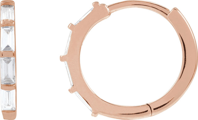 14K Gold Straight Baguette Lab-Grown Diamond Hoop Earrings - Rose Gold