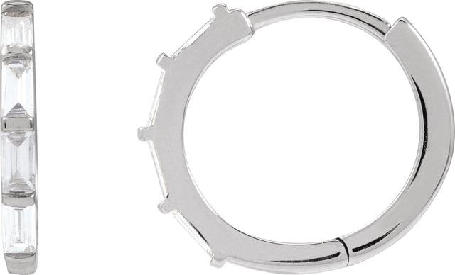 14K Gold Straight Baguette Lab-Grown Diamond Hoop Earrings - White Gold