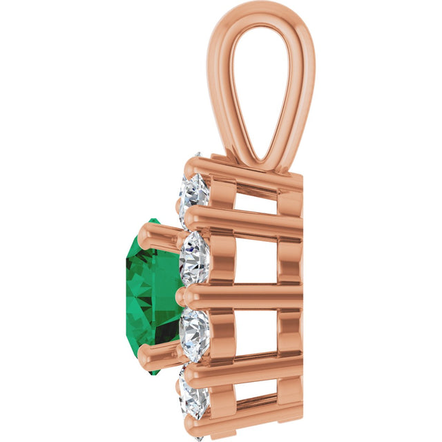 14K Gold Round Lab-Grown Emerald Halo-Style Pendant - Rose Gold - view 6