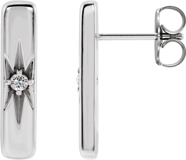 Platinum Round Natural White Sapphire Accented Bar Earrings