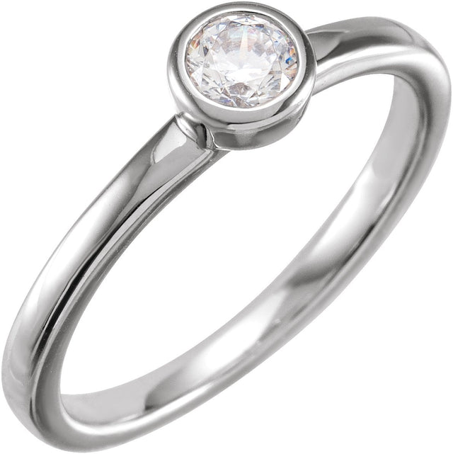 14K Gold Round Lab-Grown Diamond Bezel-Set Ring - White Gold