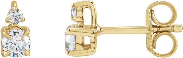 14K Gold Round Lab-Grown Diamond Earrings – 3.5-4.5mm Stones - Yellow Gold