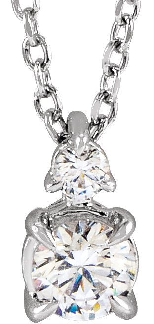 14K Gold Round Lab-Grown Diamond Accented Claw-Prong Necklace - White Gold