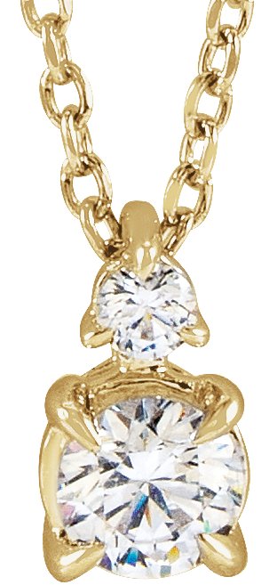 14K Gold Round Lab-Grown Diamond Accented Claw-Prong Necklace - Yellow Gold