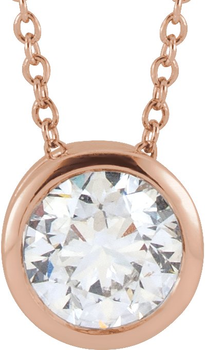 14K Gold Round Lab-Grown Diamond Bezel-Set Solitaire Necklace – 4-6.5mm Stones - Rose Gold