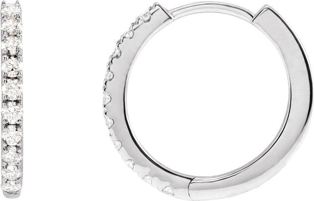 14K Gold Round Lab-Grown Diamond Hoop Earrings - White Gold