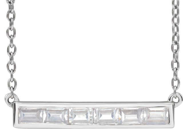14K Gold Straight Baguette Lab-Grown Diamond Lab-Grown Bar Necklace - White Gold