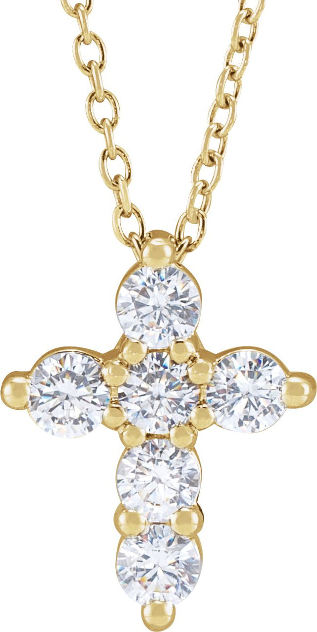 14K Gold Round Lab-Grown Diamond Cross Necklace - Yellow Gold
