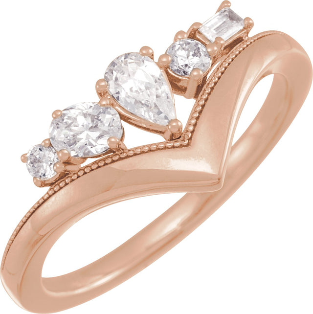 14K Gold Pear Lab-Grown Diamond V Ring - Rose Gold