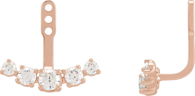 14K Gold Round Lab-Grown Diamond Bar Earring Jackets - Rose Gold