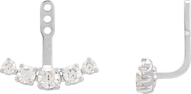 14K Gold Round Lab-Grown Diamond Bar Earring Jackets - White Gold