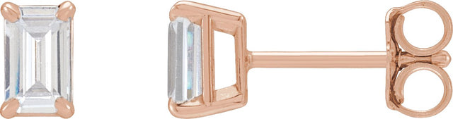14K Gold Emerald Lab-Grown Diamond Stud Earrings - Rose Gold