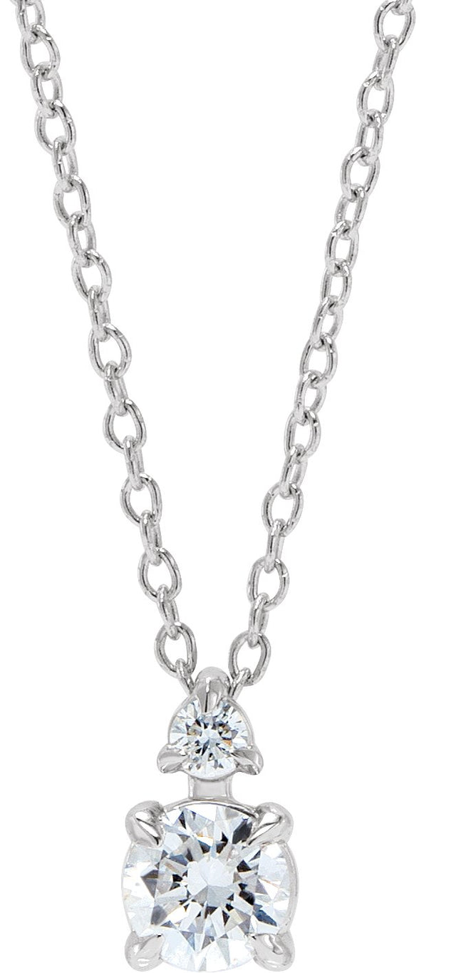 14K Gold Round Lab-Grown Diamond Accented Claw-Prong Necklace - White Gold