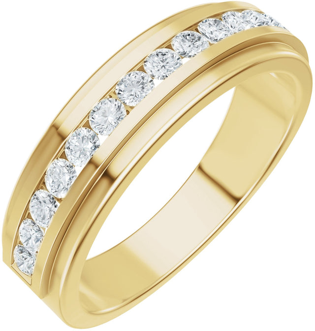 14K Gold Round Lab-Grown Diamond Stepped-Edge Channel-Set Flat Band - 5/8 CTW - Yellow Gold