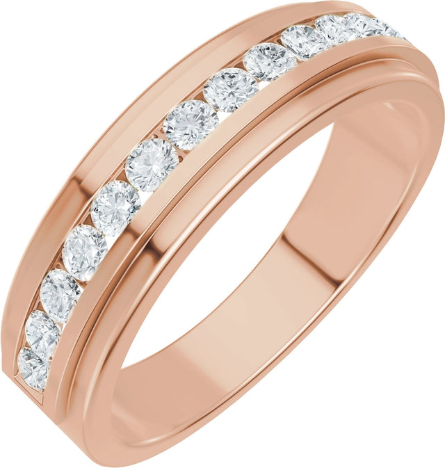 14K Gold Round Lab-Grown Diamond Stepped-Edge Channel-Set Flat Band - 5/8 CTW - Rose Gold