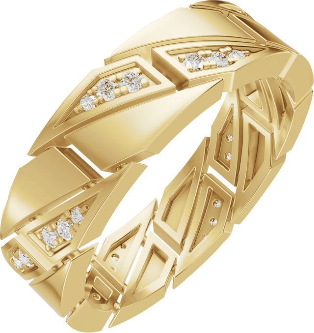 14K Gold Round Natural Diamond Patterned Eternity Band - 1.3mm Stones - Yellow Gold