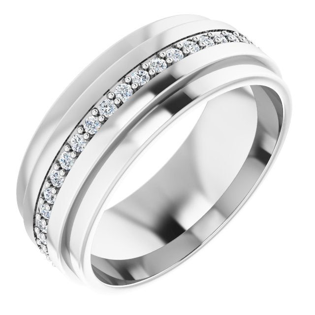 14K Gold Natural Diamond Stepped Edge Eternity Band – 1/3–3/8 CTW - White Gold