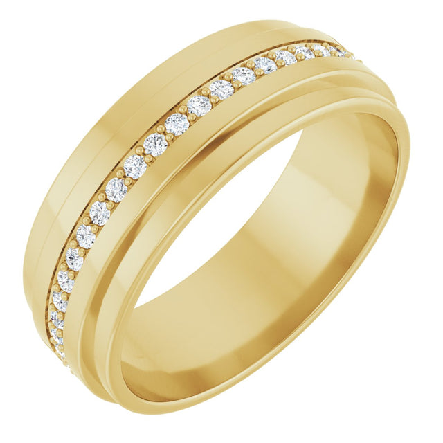 14K Gold Natural Diamond Stepped Edge Eternity Band – 1/3–3/8 CTW - Yellow Gold
