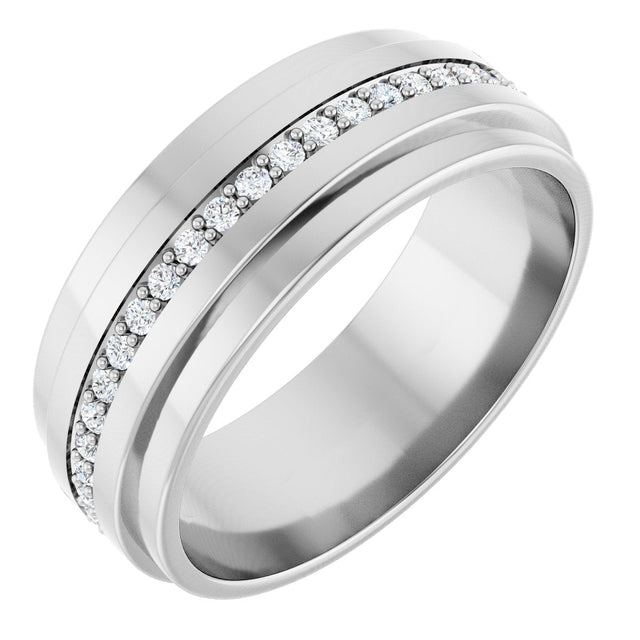 14K Gold Natural Diamond Stepped Edge Eternity Band – 1/3–3/8 CTW - White Gold