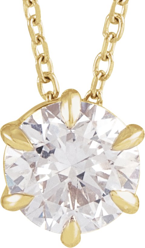 14K Gold Round Lab-Grown Diamond Solitaire Necklace or Slide Pendant - Yellow Gold