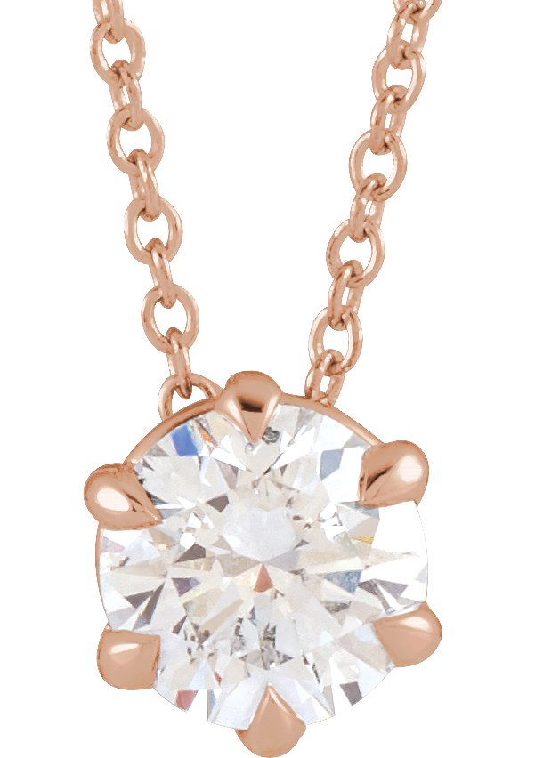 14K Gold Round Natural Diamond Solitaire Necklace or Slide Pendant – up to 1/4 CTW - Rose Gold