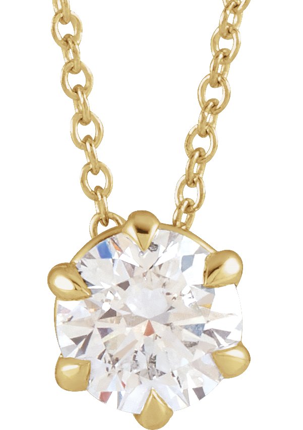 14K Gold Round Natural Diamond Solitaire Necklace or Slide Pendant – up to 1/4 CTW - Yellow Gold