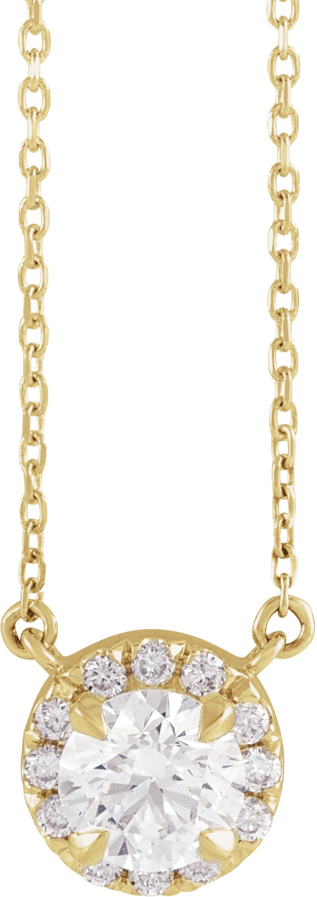 14K Gold Round Lab-Grown Diamond French-Set Halo-Style Necklace - Yellow Gold