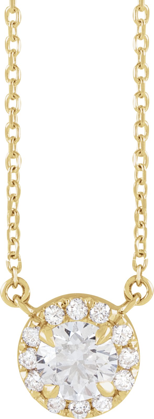 14K Gold Round Lab-Grown Diamond French-Set Halo-Style Necklace - Yellow Gold