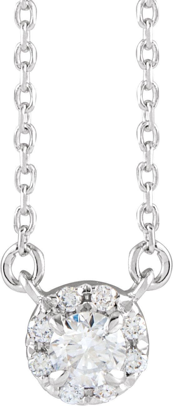 14K Gold Round Lab-Grown Diamond French-Set Halo-Style Necklace - White Gold