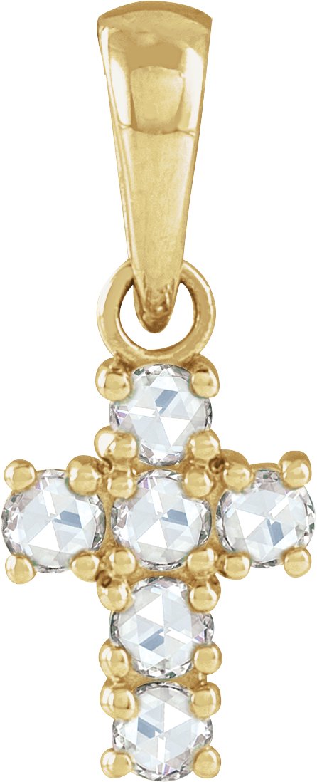14K Gold Round Natural Diamond Rose-Cut Cross Necklace or Pendant - Yellow Gold